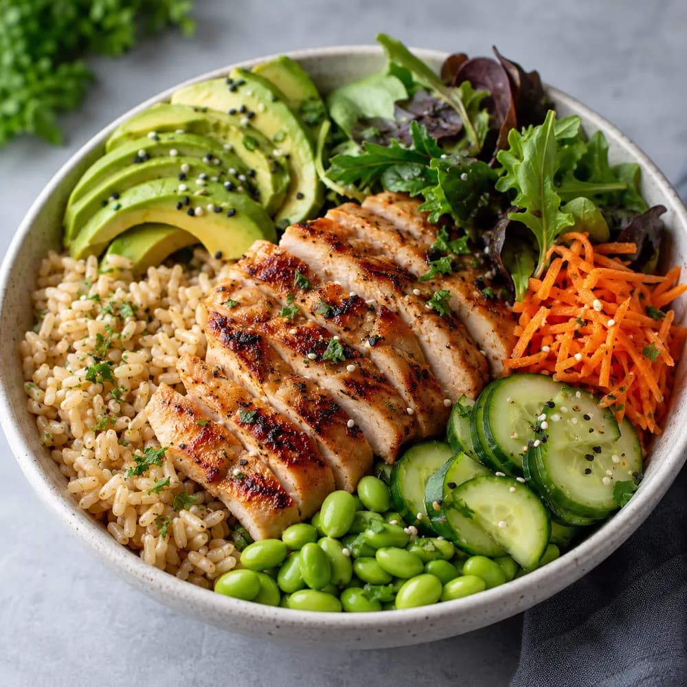 Bowl de poulet grillé et avocat